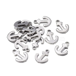 Non-Tarnish 201 Stainless Steel Charms, Laser Cut, Anchor, Stainless Steel Color, 12x9x0.9mm, Hole: 1.4mm(STAS-F255-021P)