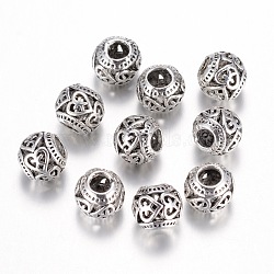 Alloy European Beads, Rondelle, Large Hole Beads, Hollow, Antique Silver, 10x9mm, Hole: 5mm(MPDL-G007-05AS)