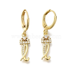 Brass Clear Cubic Zirconia Hoop Earrings, Real 18K Gold Plated, Letter I, 30.5mm, pendants: 17.5x9.5x2mm(EJEW-M045-01I)