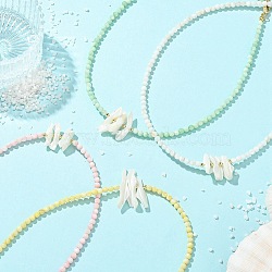Natural Trochid Shell Chip and Round Natural Pearl Beaded Necklacess for Women, Golden, Mixed Color, 17.13 inch(43.5cm)(NJEW-JN06222)
