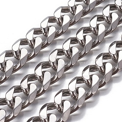201 Stainless Steel Cuban Link Chains, Chunky Curb Chains, Faceted, Unwelded, Stainless Steel Color, 13.5~14x11.5~12x3mm(CHS-P007-04P-02B)
