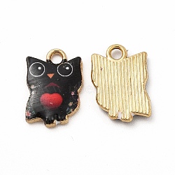 Printed Alloy Pendants, Lead Free & Cadmium Free & Nickel Free, Owl Charm, Golden, Black, 15x10.5x2mm, Hole: 1.8mm(PALLOY-H127-02G-08)