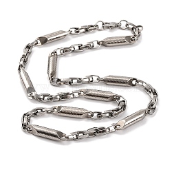 201 Stainless Steel Column Links Necklace, with 304 Stainless Steel Clasps, Stainless Steel Color, 23.43 inch(59.5cm)(NJEW-F222-15P)