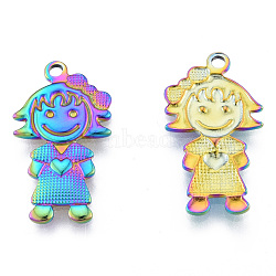 Ion Plating(IP) 304 Stainless Steel Pendants, Girl, Rainbow Color, 22x12x1.5mm, Hole: 1.6mm(STAS-N098-183M)