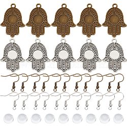 SUNNYCLUE DIY Blank Dome Earrings Making Kit, Include Hamsa Hand Alloy Pendant with Tray, Half Round Glass Cabochons, Brass Earring Hooks, Antique Bronze & Antique Silver, 120Pcs/box(DIY-SC0021-59)