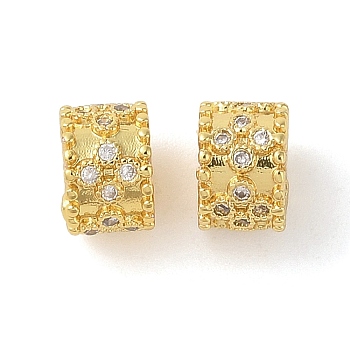 Rack Plating Brass Micro Pave Cubic Zirconia European Beads, Real 18K Gold Plated, Long-Lasting Plated, Cadmium Free & Lead Free, Large Hole Beads, Clear, 8x5.5mm, Hole: 4mm