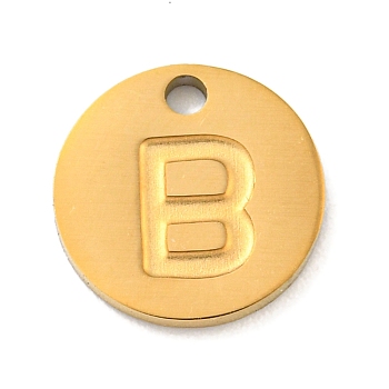 Ion Plating(IP) 304 Stainless Steel Pendants, Laser Cut, Flat Round with Letter Charm, Golden, Letter B, 10x1mm, Hole: 1.4mm