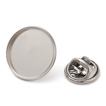 304 Stainless Steel Brooch Findings, Brooch Base Settings, Flat Round, Stainless Steel Color, 18x2mm, Tray: 16mm