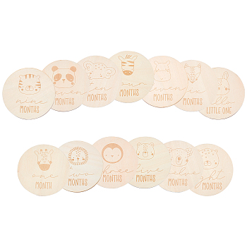 Wooden Cards, Flat Round with Mixed Animals, BurlyWood, 100x3mm, 13pcs/set