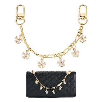 Brass Figaro Chains Bag Strap, with Swivel Clasps and Brass Flower Charms, for Bag Replacement, Golden, 205mm