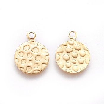 Ion Plating(IP) 304 Stainless Steel Pendants, Textured, Flat Round with Bumpy, Golden, 16x12x1mm, Hole: 1.8mm
