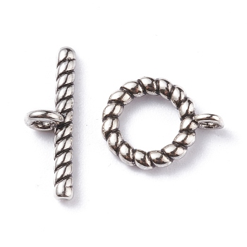 Brass Toggle Clasps, Bar & Ring, Antique Silver, Ring: 13.5x10.5x2mm, Bar: 17.5x4x5.5mm, Hole: 1.8mm