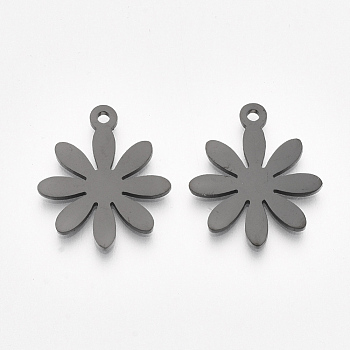 201 Stainless Steel Pendants, Flower, Gunmetal, 19x16x1mm, Hole: 1.2mm