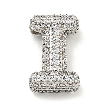 Platinum Plated Brass Micro Pave Cubic Zirconia Pendants, Letter Charms, Letter I, 19x18x6.5mm, Hole: 3.5x2mm