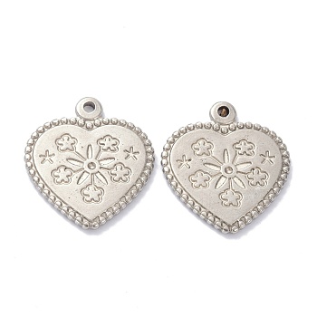 304 Stainless Steel Pendants Rhinestone Settings, Heart with Flower Pattern, Stainless Steel Color, fit for 1mm rhinestone, 22.5x20x2mm, Hole: 1.6mm