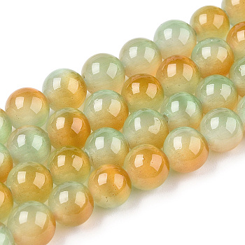Cat Eye Beads Strands, Two Tone, Round, Goldenrod, 7.5~8mm, Hole: 1mm, about 49~51pcs/strand, 14.37~14.96 inch(36.5~38cm)