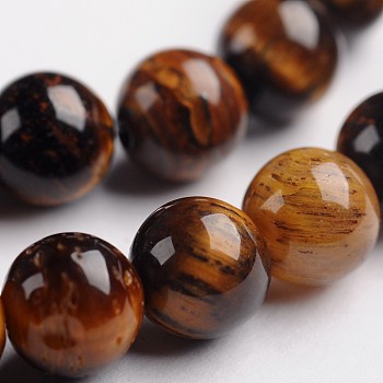 Round Natural Tiger Eye Gemstone Bead Strands, 6mm, Hole: 1mm, about 63pcs/strand, 14.9 inch