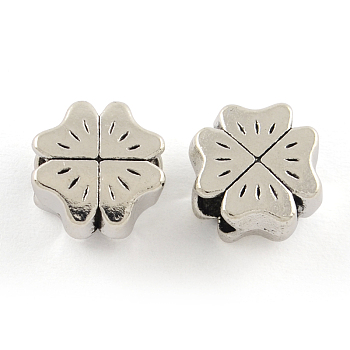 Tibetan Style Alloy European Large Hole Beads, Cadmium Free & Lead Free, Clover, Antique Silver, 10x10x6mm, Hole: 4mm, about 558pcs/1000g