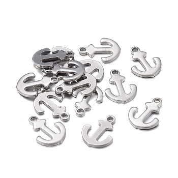 201 Stainless Steel Charms, Laser Cut, Anchor, Stainless Steel Color, 12x9x0.9mm, Hole: 1.4mm
