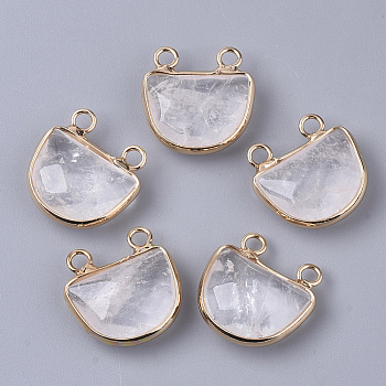 Natural Quartz Crystal Semi Circle Pendants, Rock Crystal, with Golden Tone Brass Open Back Bezel, Faceted, Half Round, 18x17.5x6.5mm, Hole: 2mm