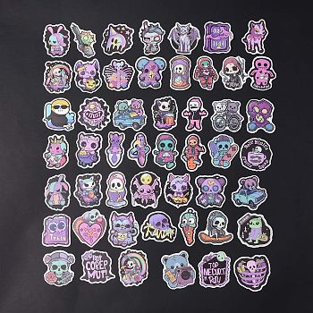 50Pcs PVC Self Adhesive Gothic Stickers Set, Waterproof Decals, for Water Bottles, Laptop, Luggage, Cup, Computer, Mobile Phone, Skateboard, Guitar, Purple, 50~70x30~58x0.1mm