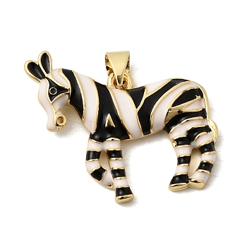Brass Enamel Pendants, Zebra Charms, Long-Lasting Plated, Rack Plating, Lead Free & Cadmium Free, Real 18K Gold Plated, 22x27x3mm, Hole: 4.5x3.5mm
