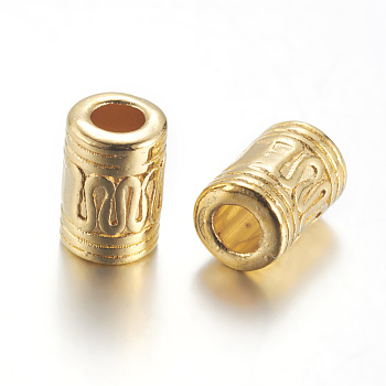 Golden Alloy Column Beads, Lead Free & Cadmium Free & Nickel Free, 10x7mm, Hole: 4mm