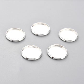 304 Stainless Steel Cabochon Settings, Plain Edge Bezel Cups, Flat Round, Silver, 16x2mm Tray:14mm