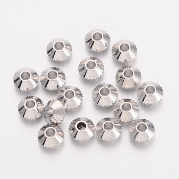 Brass Spacer Beads, Bicone, Platinum, about 4mm in diameter, hole: 1mm