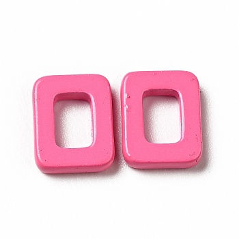Spray Painted 201 Stainless Steel Linking Rings, Rectangle, Hot Pink, 9.5x7.5x2mm, Inner Diameter: 4x5.5mm