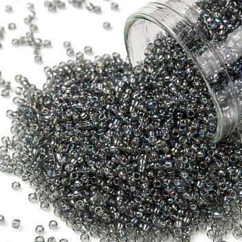 TOHO Round Seed Beads, Japanese Seed Beads, (176B) Dark Grey Black Diamond Transparent Rainbow, 15/0, 1.5mm, Hole: 0.7mm, about 3000pcs/10g