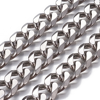 201 Stainless Steel Cuban Link Chains, Chunky Curb Chains, Faceted, Unwelded, Stainless Steel Color, 13.5~14x11.5~12x3mm