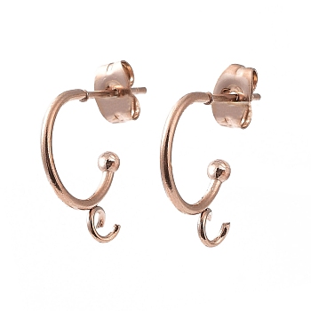 Ion Plating(IP) 304 Stainless Steel Half Hoop Earrings, Rose Gold, 19x16x3mm, Pin: 0.8mm