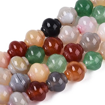 Dyed & Heated Natural Agate Beads Strands, Lantern, Mixed Color, 9~10.5x9.5~10mm, Hole: 0.9~1.2mm, about 37pcs/strand, 14.57~14.76 inch(37~37.5cm)