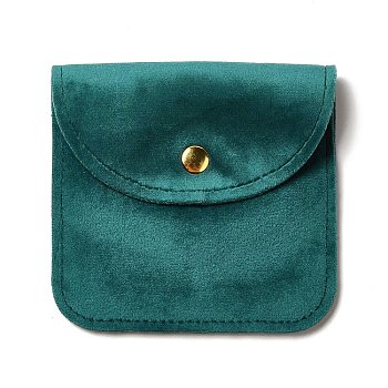 Velvet Jewelry Storage Pouches, Square Jewelry Bags with Golden Tone Snap Fastener, for Earring, Rings Storage, Teal, 9.8x9.8x0.75cm
