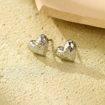 Non-Tarnish 304 Stainless Steel Stud Earrings, for Women, Herat, Stainless Steel Color, 10x12mm