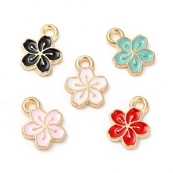 Alloy Enamel Charms, Cadmium Free & Nickel Free & Lead Free, Golden, Flower Charm, Mixed Color, 12x9x1.5mm, Hole: 1.6mm