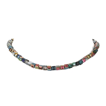 Glass Cube Beaded Necklace with 304 Stainless Steel Clasps, Colorful, 17.99 inch(45.7cm)