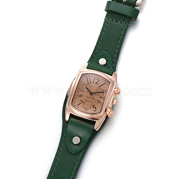 Wristwatch, Quartz Watch, Alloy Watch Head and PU Leather Strap, Dark Green, 9-1/2 inches~9-7/8 inches(24.1~25.1cm), 19~20x3mm, Watch Head: 38x38x16mm(WACH-I017-10C)