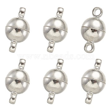 Brass Magnetic Clasps, Nickel Free, Round, Silver Color Plated, 11.5x6mm, Hole: 1.2mm(KK-TA0007-35-NF)