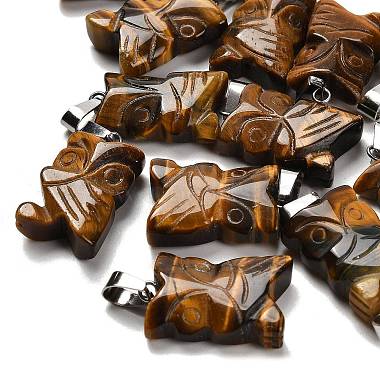 Stainless Steel Color Owl Tiger Eye Pendants