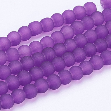 Purple Frosted Round Transparent Glass Bead Strands(X-GLAA-S031-6mm-36)-2