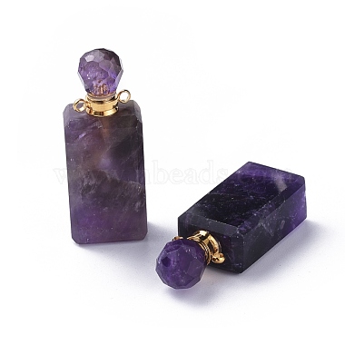 Faceted Natural Amethyst Openable Perfume Bottle Pendants(G-P435-C-02G)-2