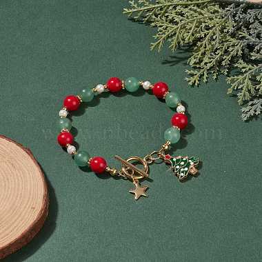 Christmas Tree & Star Alloy Enamel Charm Bracelet(BJEW-TA00154)-2