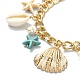 Natural Shell & Shell Pearl & Synthetic Turquoise Starfish Charm Bracelet(BJEW-TA00352)-2