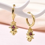 Brass Cubic Zirconia Hoop Earrings, Lead Free & Cadmium Free, Real 18K Gold Plated, Pitaya, 27x9mm(EJEW-Q015-01G-A)