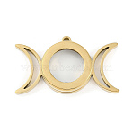 Ion Plating(IP) 304 Stainless Stee Locket Pendants, with Glass, Triple Moon Charm, Real 18K Gold Plated, 23x39.5x6mm, Hole: 2.2mm(STAS-S132-14G-01)