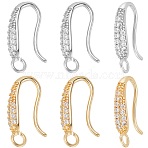 12Pcs 2 Colors Brass Micro Pave Cubic Zirconia Earring Hooks, with Horizontal Loop, Nickel Free, Clear, Real Gold Plated & Real Platinum Plated, 19~20x10~11x4mm, Hole: 2mm, 21 Gauge, Pin: 0.7mm, 6pcs/color(ZIRC-BBC0003-40)