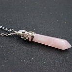 Natural Rose Quartz Faceted Bullet Point Pendant Necklaces, Bullet Head, Alloy Cable Chain Necklaces, Platinum, 15.75 inch(40cm)(FS-WG32EE9-05)
