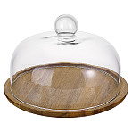 Round Wood Cake Stand with Glass Dome Cover, Cake Display Server Tray, Cake Plate Holder, Camel, 255x170mm(AJEW-WH0696-075A)